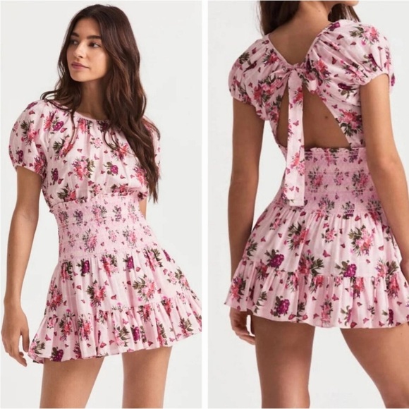 LoveShackFancy spritz mini dress rosemary mauve Pink Floral Dress new - Picture 1 of 15